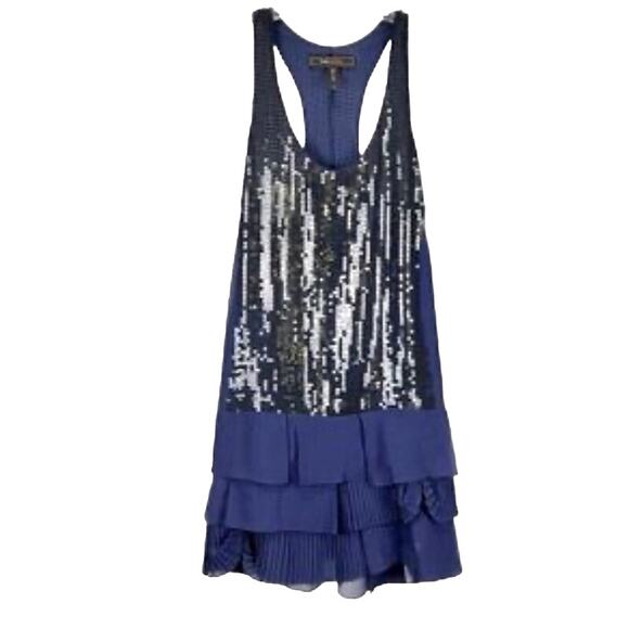 BCBGMaxAzria‎ South Pacific Navy silk sequined racerback slip dress sz LG - Picture 1 of 12